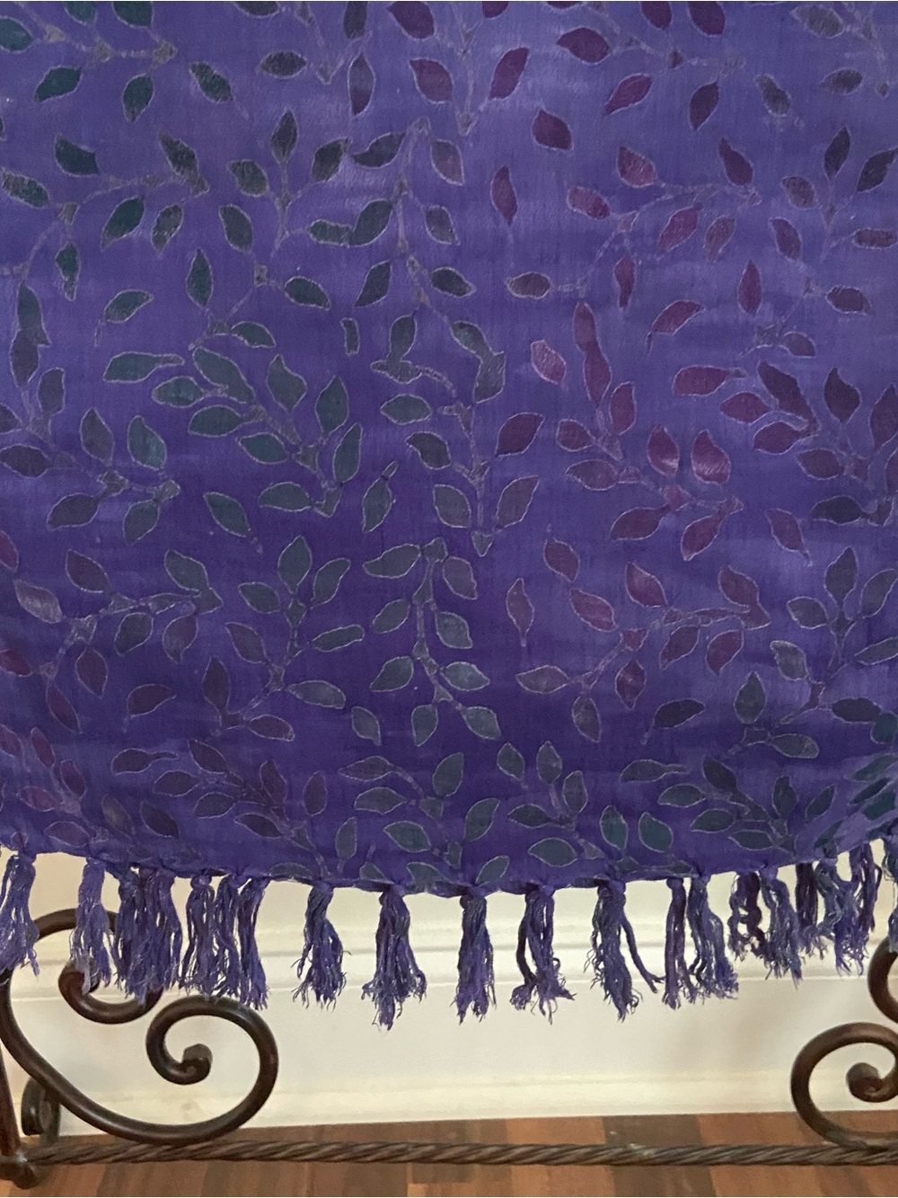 Purple Leaf Scarf with Fringe